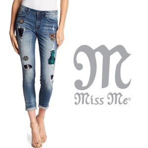 🎉HP🎉MISS ME🦋Skinny Ankle w/Patches&Rhinestones!